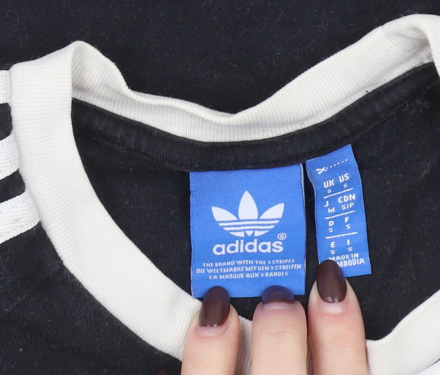 Adidas Women's Black Ringer Crew Neck Short Sleeve T-Shirt Size S