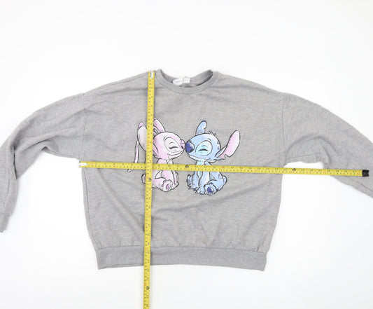 Disney Women’s Grey Stitch Sweatshirt Size 12/14 Crew Neck Pullover