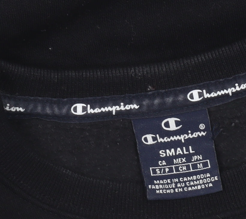 Champion Men's Black Small Crew Neck Logo Pullover Sweatshirt