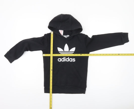 Adidas Boys Black Hoodie 7-8 Years XS Pullover Cotton Blend Logo