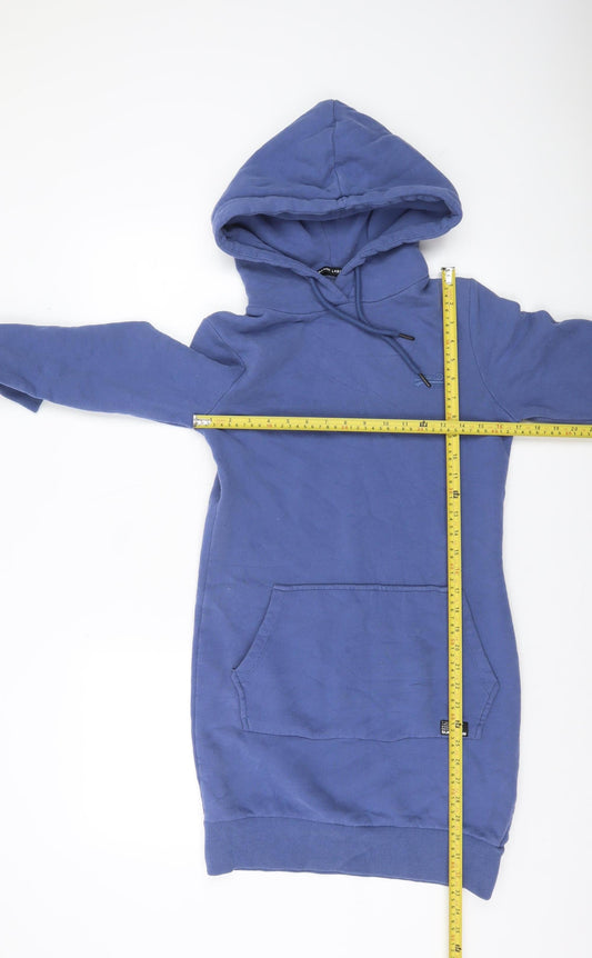 Superdry Women Blue Pullover Hoodie Dress UK 8 Cotton Blend Lined