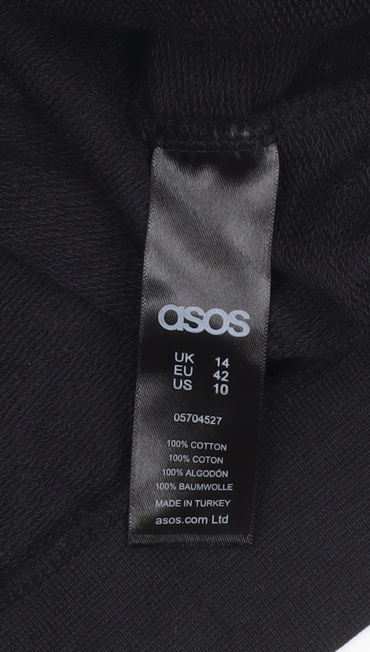 Brand and care label for ASOS women’s black graphic print pullover sweatshirt uk 14