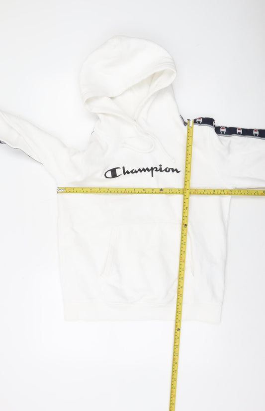 Champion Men's White Logo Pullover Hoodie Large Fleece Sweatshirt