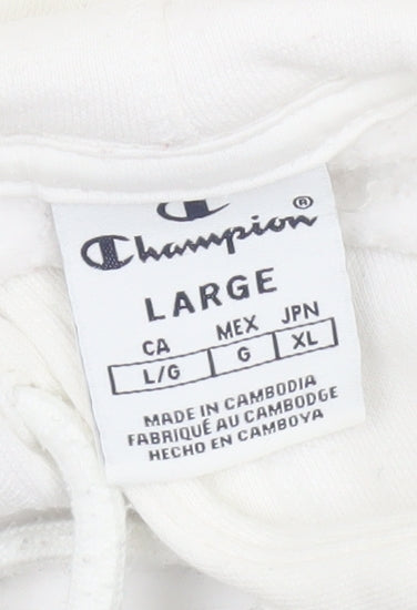 Champion Men's White Logo Pullover Hoodie Large Fleece Sweatshirt
