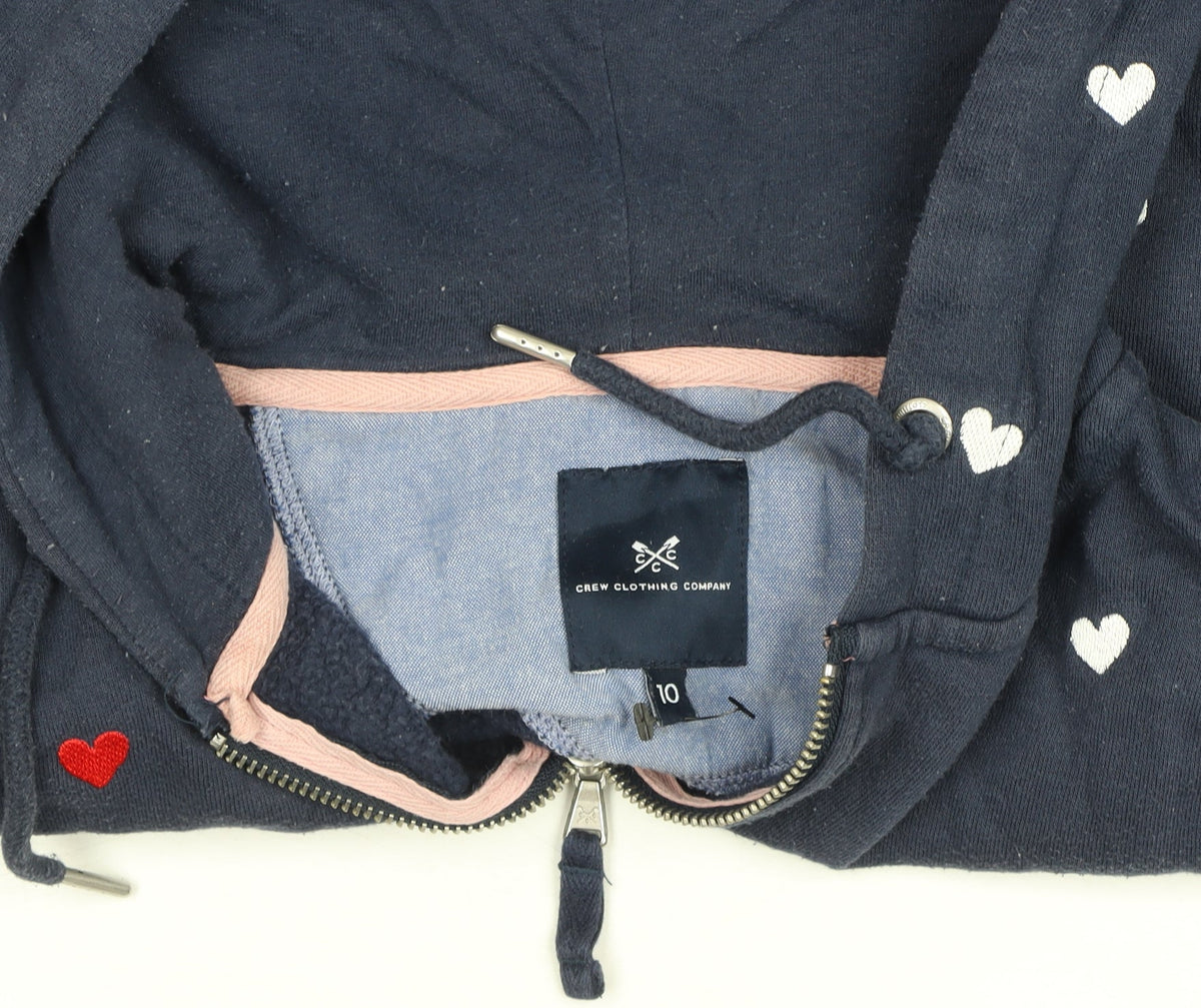 Additional view of Crew Clothing women’s navy heart print full zip hoodie, size UK 10