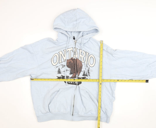 Divided Blue Full Zip Animal Graphic Hoodie Unisex L
