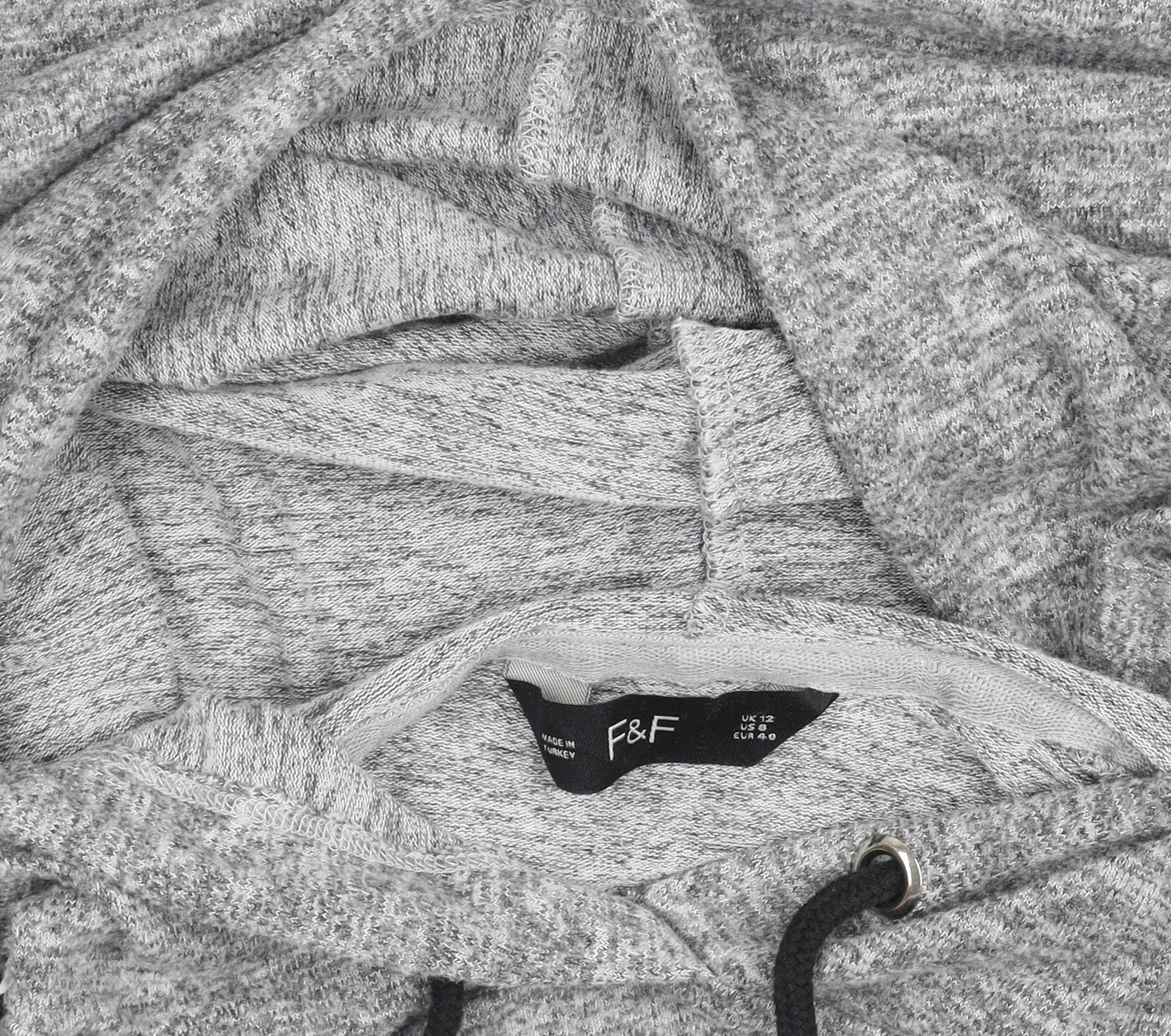 F&F Women Grey Hooded Pullover Sweatshirt UK 12 Drawstring Casual