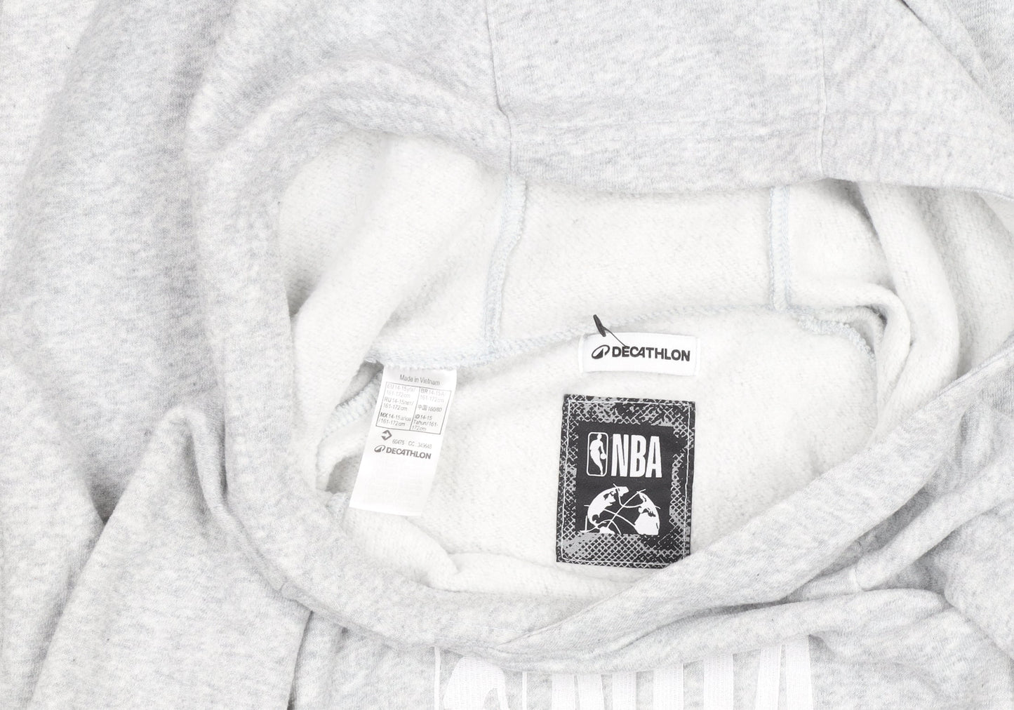 Decathlon Boys Grey NBA Pullover Hoodie - Cotton Blend, Size 10 Years