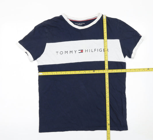 Tommy Hilfiger Men's Blue Colourblock Logo T-Shirt Size S