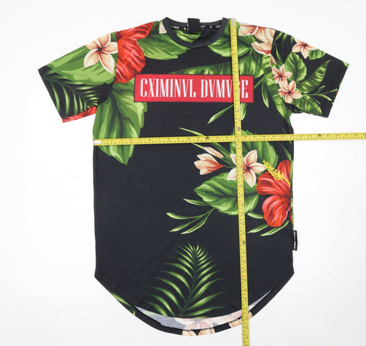 Criminal Damage Men's Multicoloured Floral Tropical Crew Neck T-Shirt L