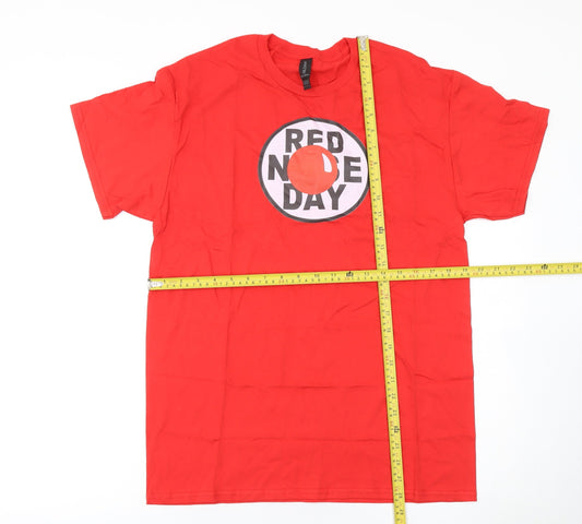 Gildan Men Red Cotton Red Nose Day Graphic T-Shirt M