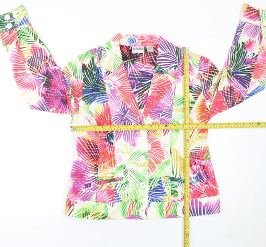 Chico's Women Multicoloured Floral Blazer Jacket Size 12 Cotton Blend
