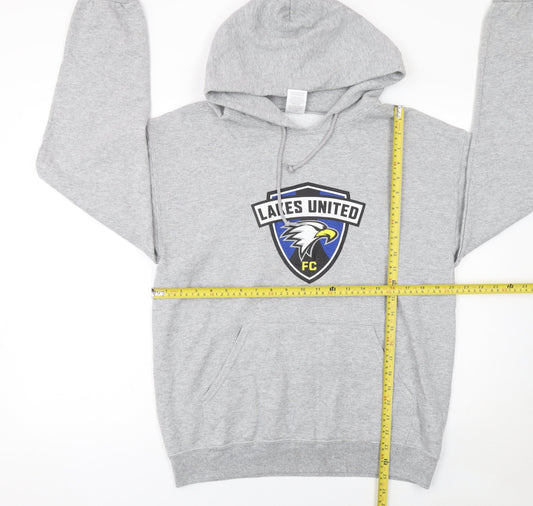 Jerzees Mens Grey Lakes United FC Pullover Hoodie Size M Regular Fit