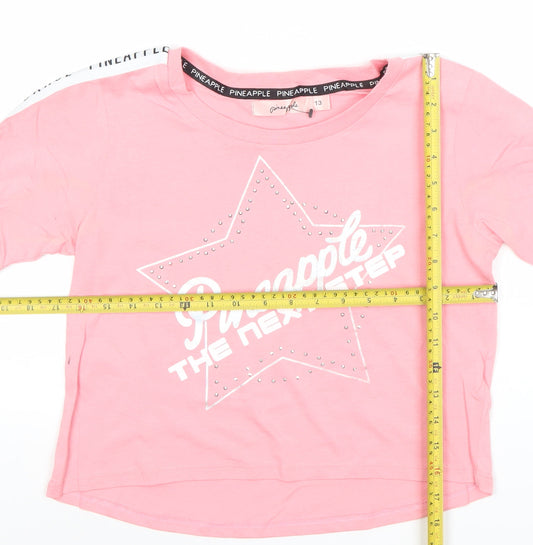 Pineapple Girls Pink Rhinestone Dance Graphic T-Shirt 13 Years