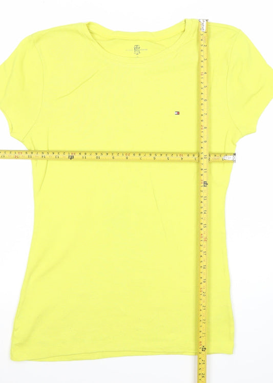 Tommy Hilfiger Women Yellow Cotton Slim Fit Short Sleeve T-Shirt M