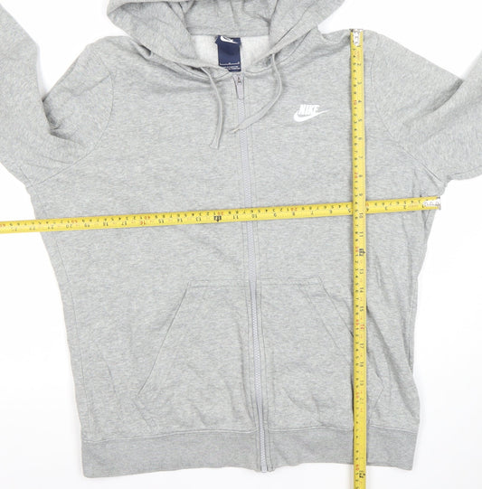 Nike Womens Grey Full Zip Hoodie L Logo Hooded Sweatshirt