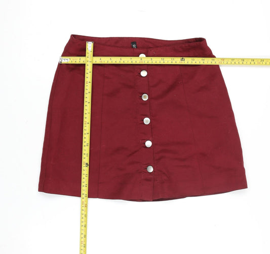 H&M Women Red Cotton Stretch Button Mini Skirt Size 10