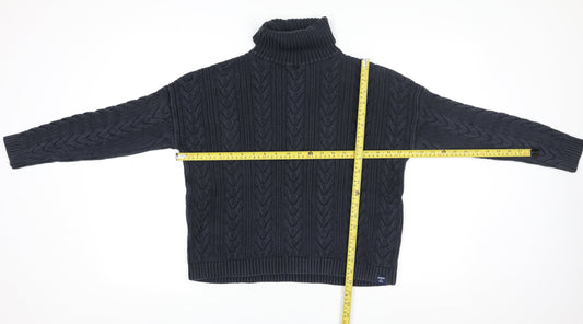 Superdry Women Blue Roll Neck Cable-Knit Cotton Jumper Size 10