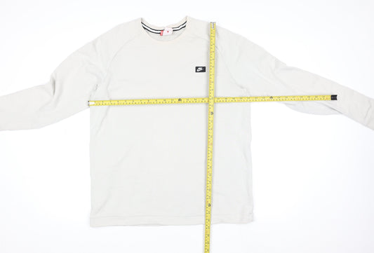 Nike Men's Beige Cotton Blend Crew Neck Sweatshirt L Regular Fit