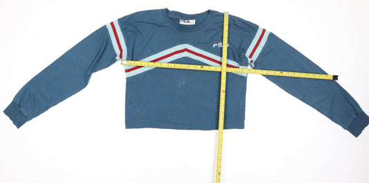 Fila Women’s Blue Crop Pullover Sweatshirt S Logo Long Sleeve