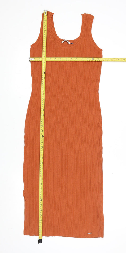 Superdry Womens Orange Ribbed Knit Midi Tank Dress Size 10