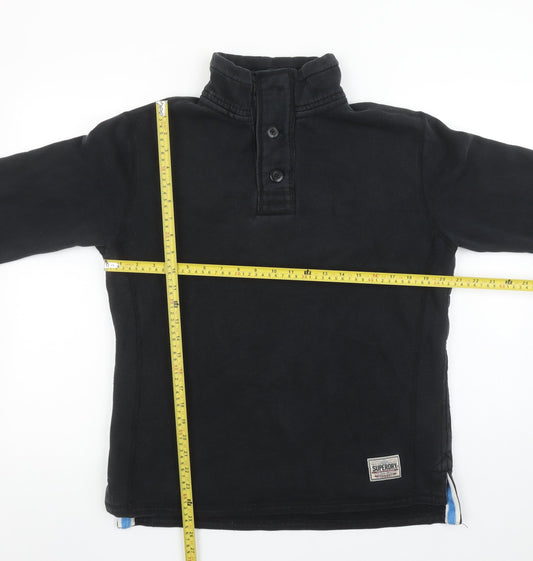 Superdry Men's Black Henley Sweatshirt Size M Fleece Cotton Blend