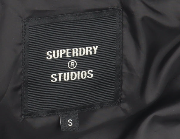 Superdry Men's Black Bomber Jacket Size S Full Zip Knit Panel