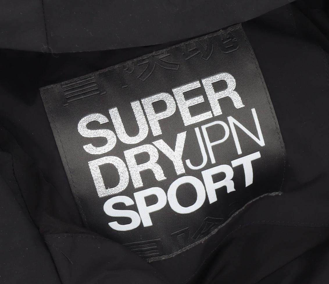 Superdry Women Black Long Hooded Puffer Coat Size 12