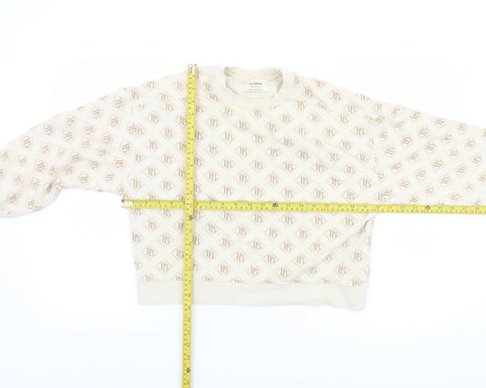 Pull & Bear Women’s Beige Logo Print Pullover Sweatshirt XS