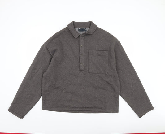 Additional front view of ASOS DESIGN Men's Brown Henley Fleece Sweatshirt XS Regular Fit