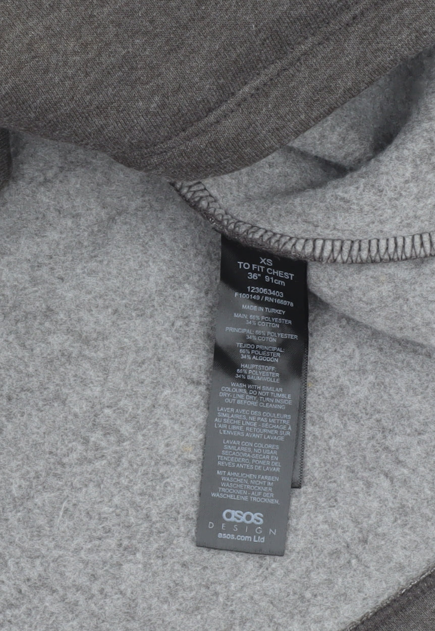 Brand and care label for ASOS DESIGN Men's Brown Henley Fleece Sweatshirt XS Regular Fit