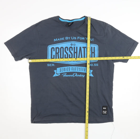 Crosshatch Men's Blue Graphic Print Short Sleeve Cotton T-Shirt L