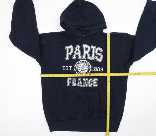 Paris Produit Original Navy Cotton Pullover Hoodie Women L Casual