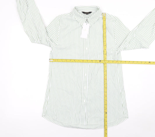 Lipsy Women Green Striped Long Sleeve Button-Up Shirt UK 8