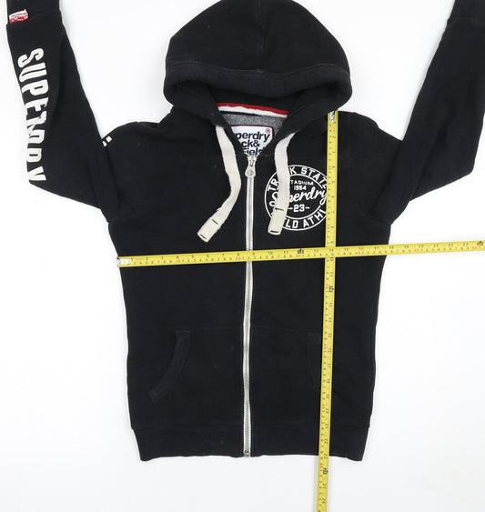Superdry Women Black Full Zip Hoodie Size S Track & Field Logo