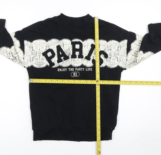 Marks and Spencer Girls Black Paris Lace Pullover Sweatshirt 7 Years