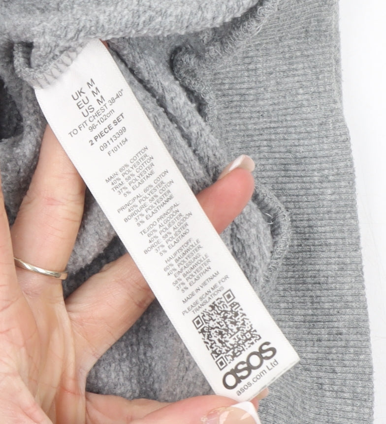 Brand and care label for ASOS Men’s Grey Pullover Hoodie, size M, Regular Fit