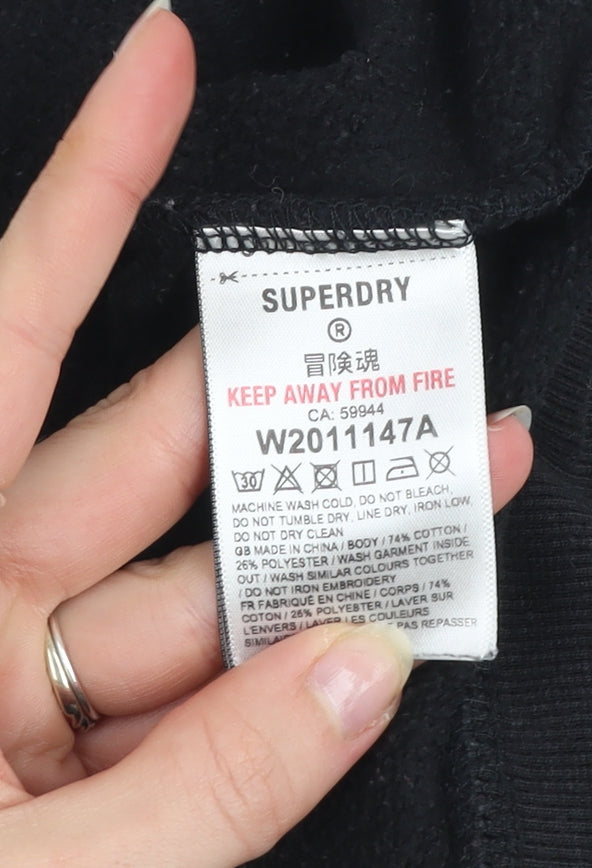 Superdry Womens Black Pullover Hoodie UK 10 Cotton Blend Casual