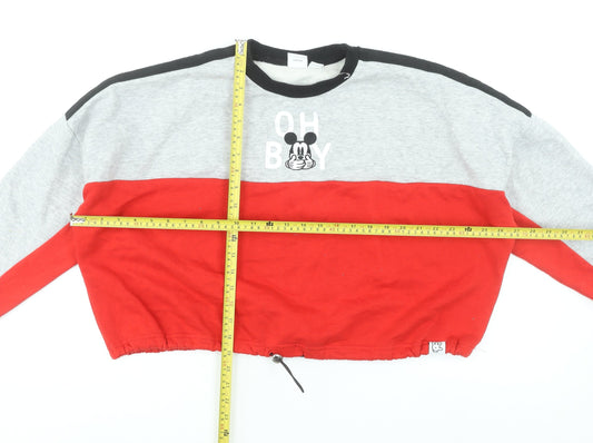Disney Women’s Grey Red Mickey Mouse Pullover Sweatshirt Size M 12/14