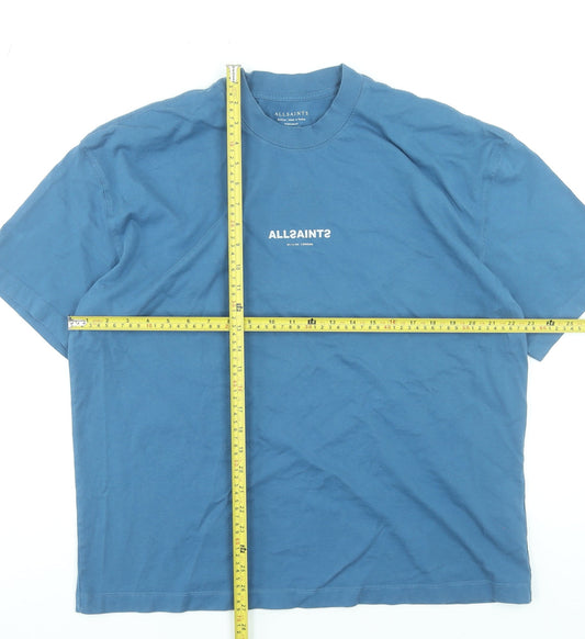 AllSaints Men's Blue Oversized Cotton Crew Neck T-Shirt Medium