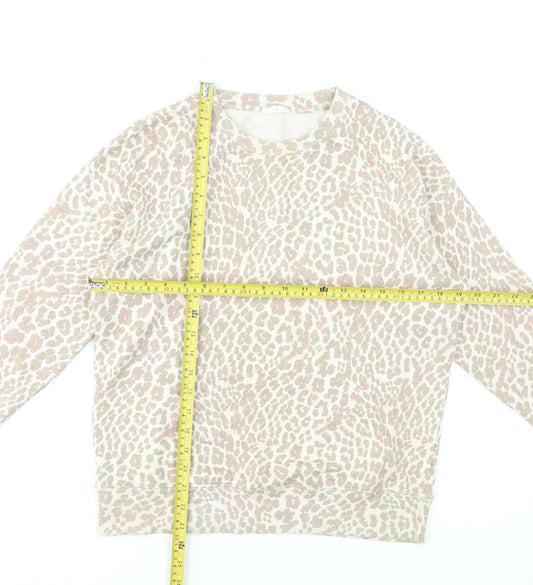 Hush Womens Beige Animal Print Sweatshirt XXS Cotton Crew Neck