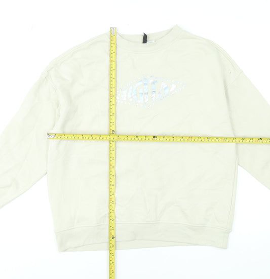 H&M Divided Women Beige Pullover Sweatshirt XXS Crew Neck Cotton Blend