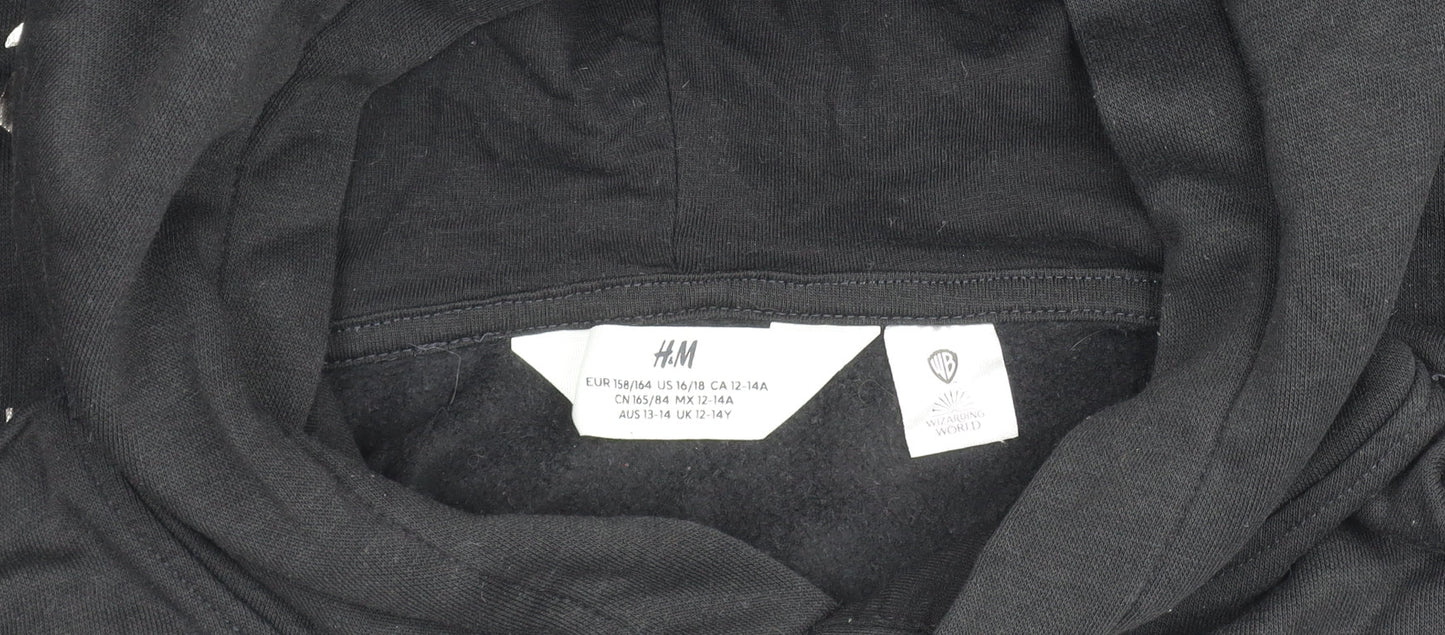 H&M Boys Black Harry Potter Hogwarts Pullover Hoodie 14 Years
