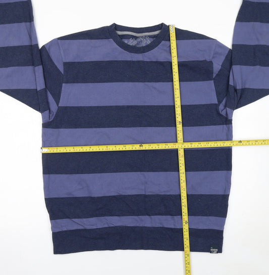 Kickers Men's Blue Striped Long Sleeve Cotton T-Shirt XL