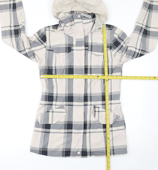 The North Face Womens Grey Check Hooded Waterproof Jacket Size S