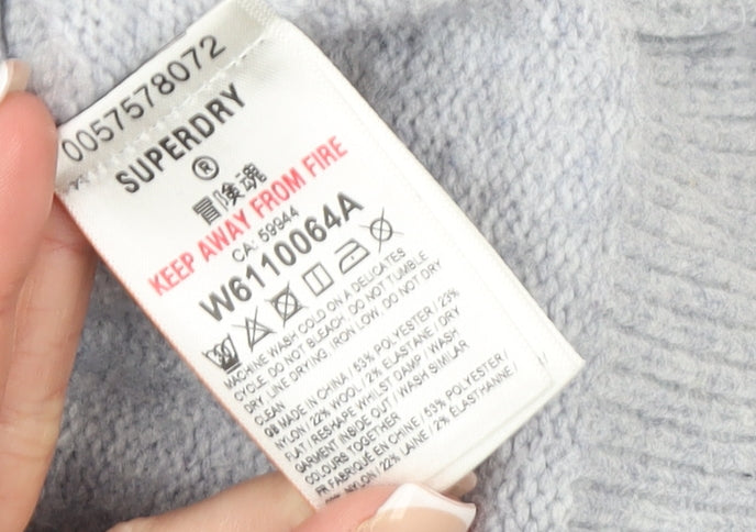Superdry Women Grey V-Neck Wool Blend Pullover Jumper Size 10
