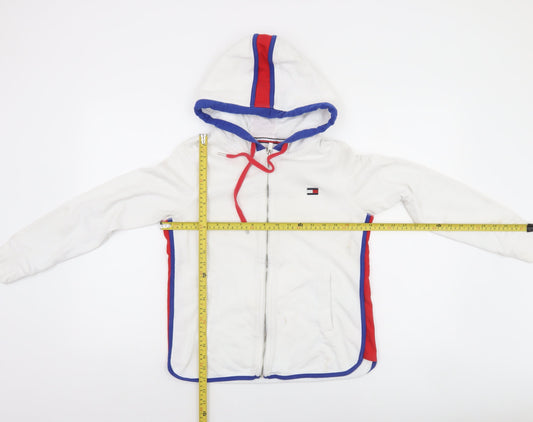 Tommy Hilfiger Women White Full Zip Hoodie Size S Red Blue Trim Sport Style