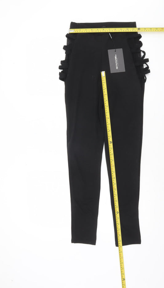 PrettyLittleThing Women’s Black Cut Out Bow Detail Ankle Leggings Size 8
