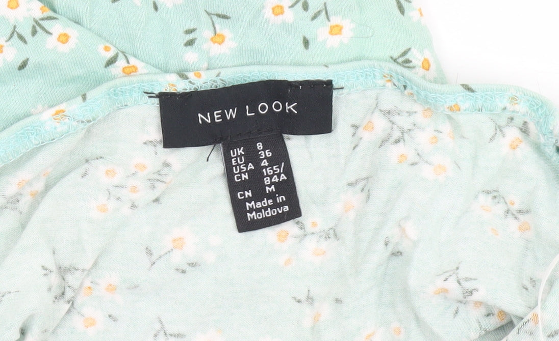 New Look Women’s Green Floral Cropped Puff Sleeve Blouse UK 8
