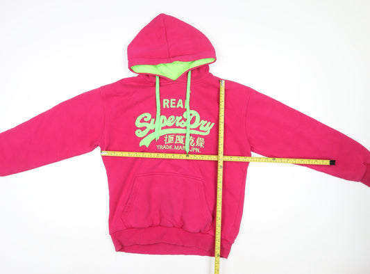Superdry Women’s Pink Pullover Hoodie Size M 100% Cotton Logo Print